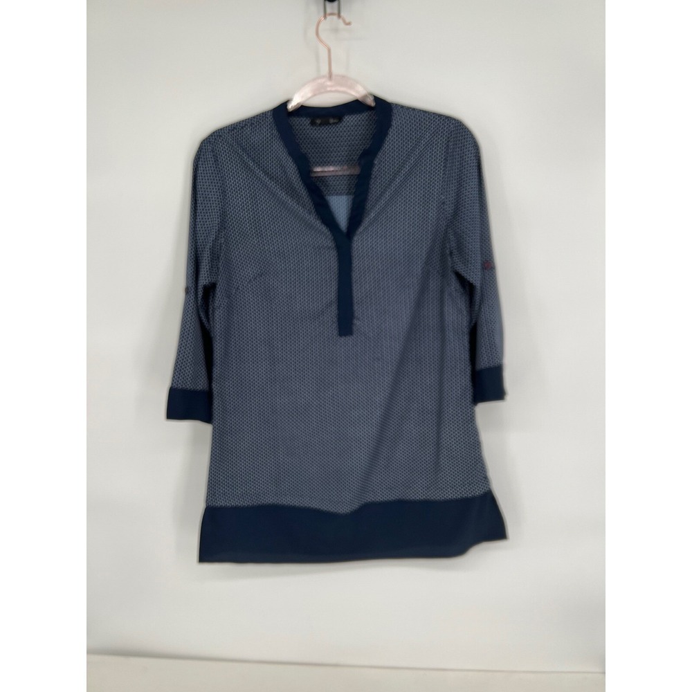 Antilia Femme Tunic Top 3/4 Sleeve Casual Blouse Navy Blue Patterned S‎